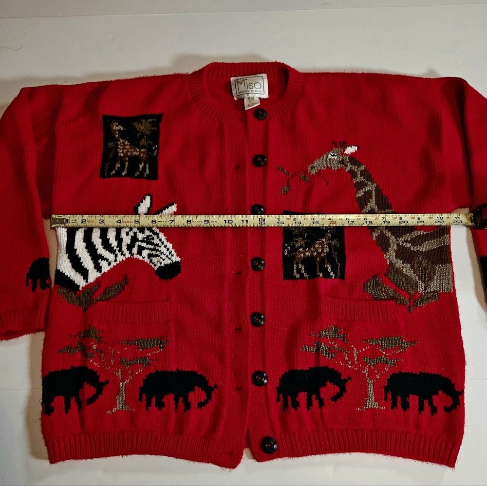Vintage Cardigan SM 90s Buttons red Heavy Cotton Safari Oversize Artsy Indie - Picture 5 of 12